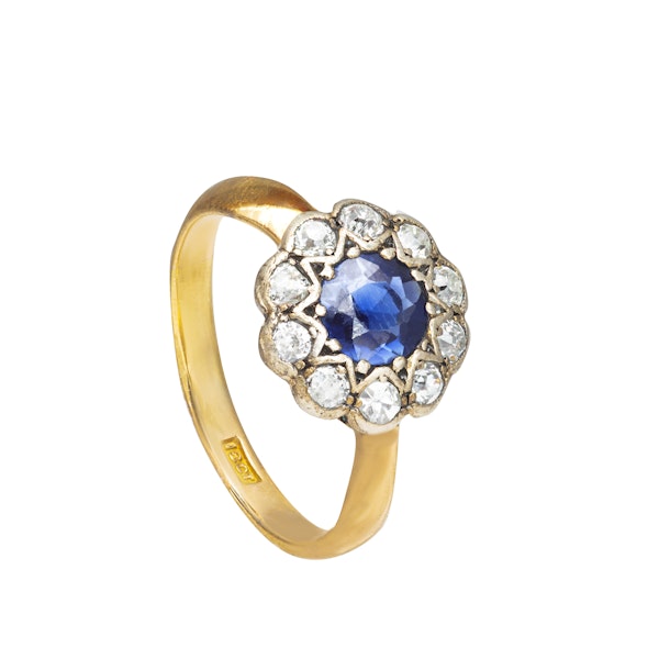 Antique Sapphire & Diamond 18ct Gold Cluster Ring | Edwardian c.1900 - image 2