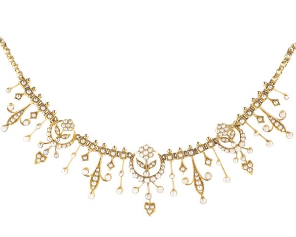 Antique Goldsmiths & Silversmiths Co. Gold & Seed Pearl Necklace | Edwardian Royal Jewellers c.1905 - image 2