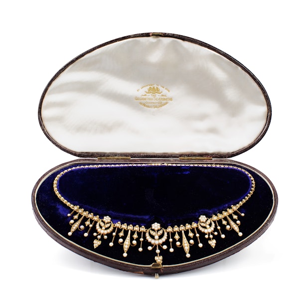 Antique Goldsmiths & Silversmiths Co. Gold & Seed Pearl Necklace | Edwardian Royal Jewellers c.1905 - image 1