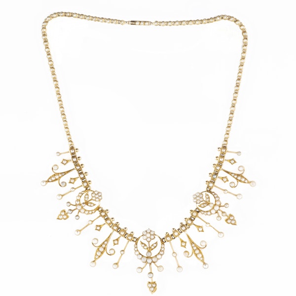 Antique Goldsmiths & Silversmiths Co. Gold & Seed Pearl Necklace | Edwardian Royal Jewellers c.1905 - image 3