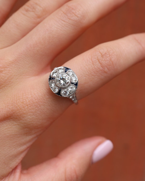 French sapphire diamond target ring - image 1