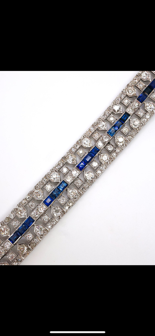 Beautiful Art Deco Diamond Sapphire Platinum Bracelet at Deco&Vintage Ltd - image 3