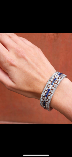 Beautiful Art Deco Diamond Sapphire Platinum Bracelet at Deco&Vintage Ltd
