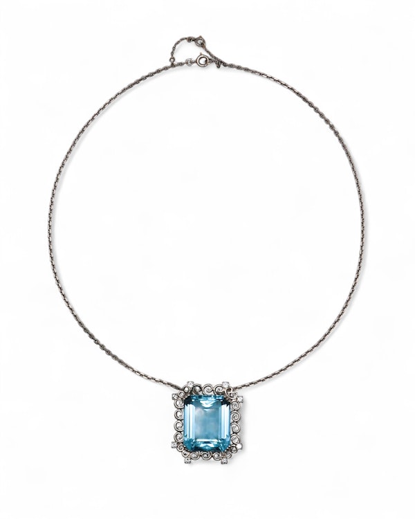 French platinum aquamarine and diamond necklace - image 3