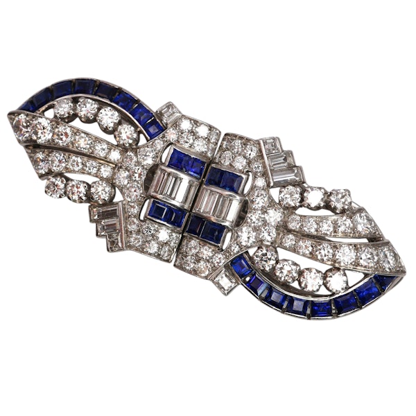 Art Deco Tiffany & Co. Sapphire Diamond and Platinum Double Clip Brooch, Circa 1930 - image 3