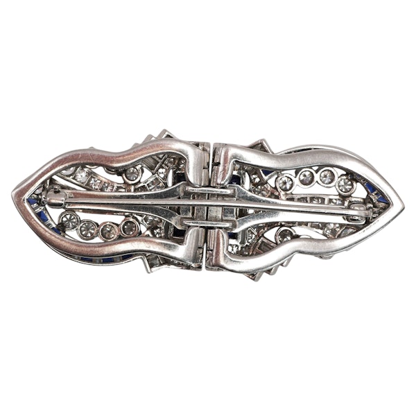 Art Deco Tiffany & Co. Sapphire Diamond and Platinum Double Clip Brooch, Circa 1930 - image 5