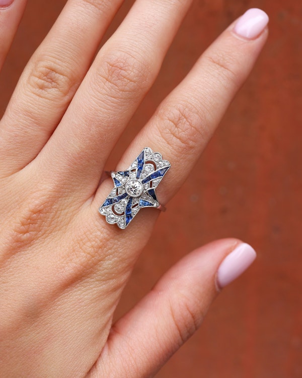 Lovely and Sweet Art Deco Sapphire Diamond Platinum Ring at Deco&Vintage Ltd - image 1