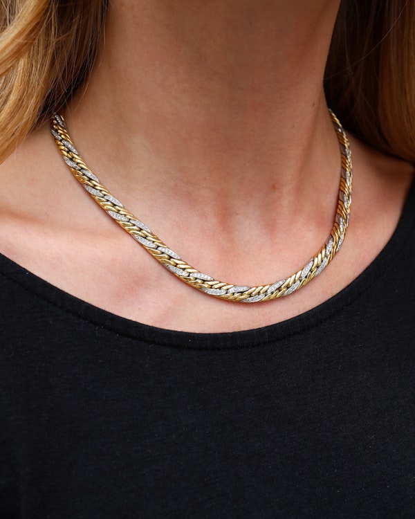 Lovely and Smart 18ct Yellow and White Gold Diamond Necklace at Deco&Vintage Ltd - image 1