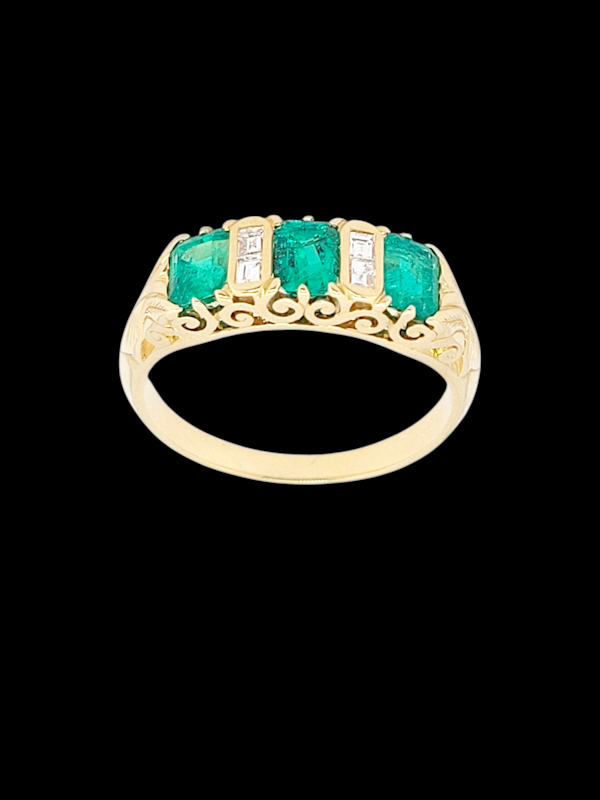 Emerald and diamond carved half hoop ring SKU: 8401 DBGEMS - image 1