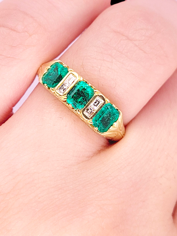 Emerald and diamond carved half hoop ring SKU: 8401 DBGEMS - image 2