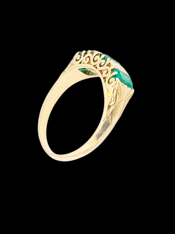 Emerald and diamond carved half hoop ring SKU: 8401 DBGEMS - image 4