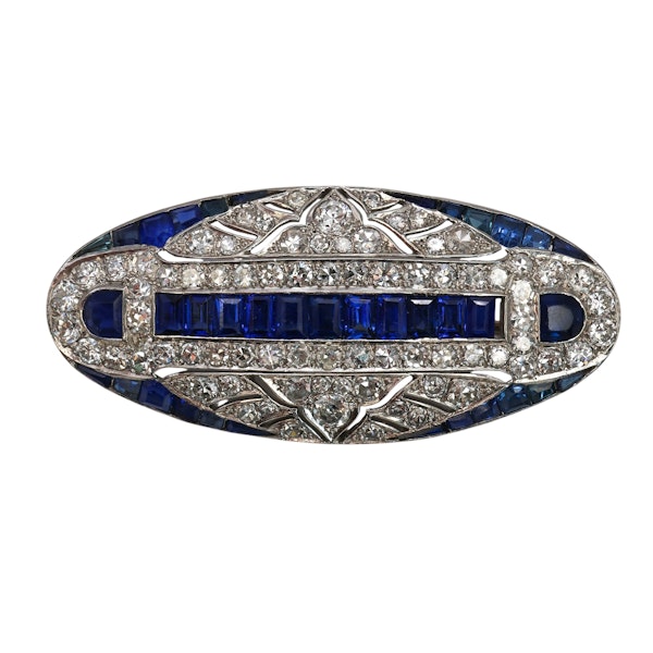 Art Deco Sapphire Diamond and Platinum Brooch, Circa 1930 - image 2