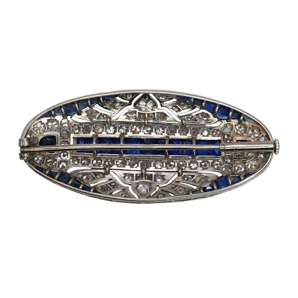 Art Deco Sapphire Diamond and Platinum Brooch, Circa 1930 - image 4
