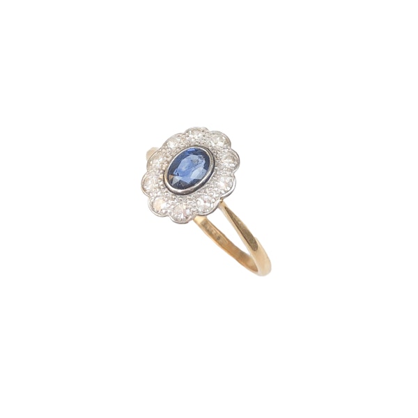Sapphire & Diamond Cluster Ring in 18ct Gold & Platinum | Edwardian c.1910s - image 2