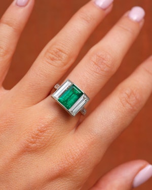 An outstanding Colombian emerald and diamond ring