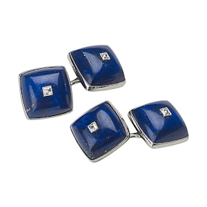 Vintage Lapis Lazuli Diamond and White Gold Cufflinks, Circa 1950