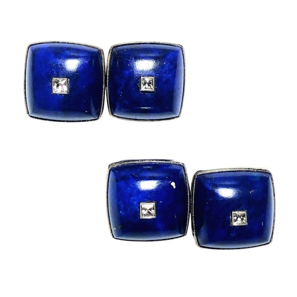 Vintage Lapis Lazuli Diamond and White Gold Cufflinks, Circa 1950 - image 3