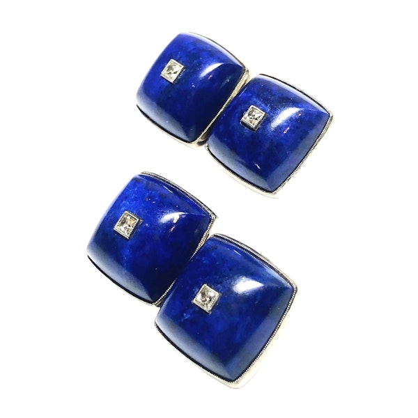 Vintage Lapis Lazuli Diamond and White Gold Cufflinks, Circa 1950 - image 5