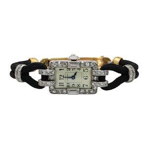 Art Deco Cartier Diamond Platinum and Enamel Cocktail Watch, Circa 1930