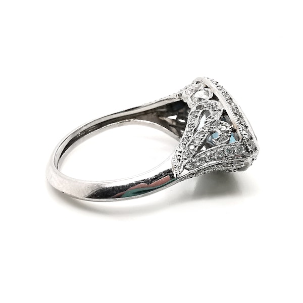 Modern Aquamarine Diamond and Platinum Cluster Ring, 4.69ct - image 4