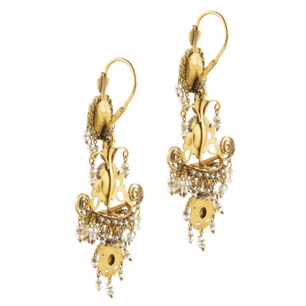 Antique Citrine & Pearl 15t Gold Chandelier Earrings | Italian c.1820s - image 2