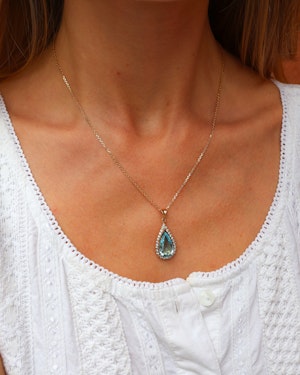 Pear shape aqua and diamond pendent