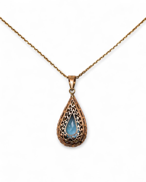 Pear shape aqua and diamond pendent - image 5