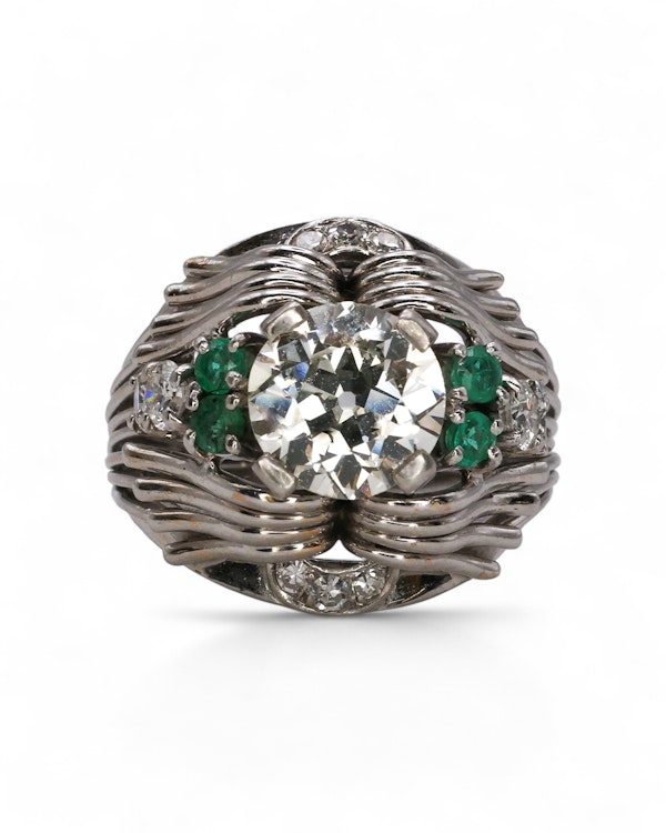 Bold& stunning art deco diamond& emerald ring - image 2