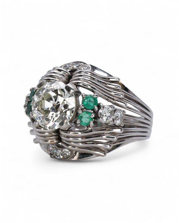 Bold& stunning art deco diamond& emerald ring - image 3