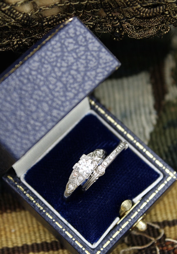 A finely worked Platinum, Iridium & Diamond Engagement Ring with matching "Quarter" Eternity Ring Circa 1935 - image 2
