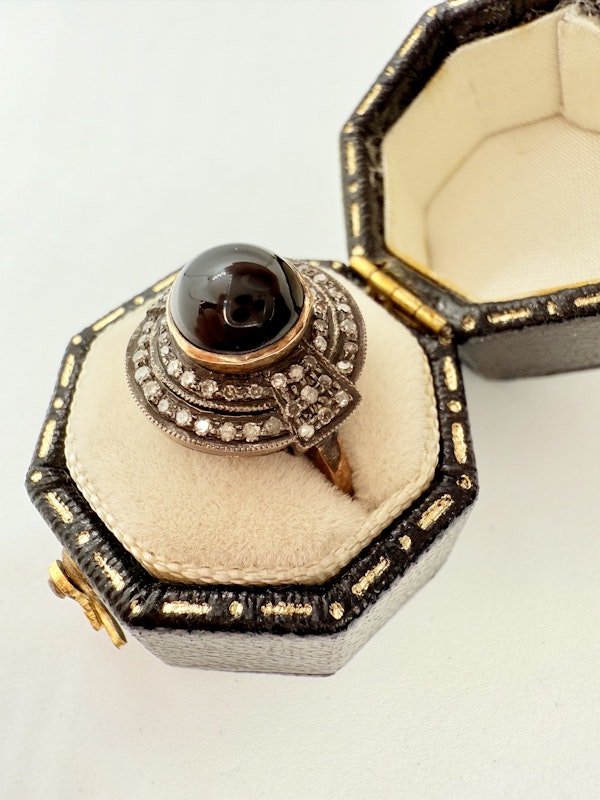 Gold & Silver, Cabochon Black Onyx & Diamond Ring. - image 8