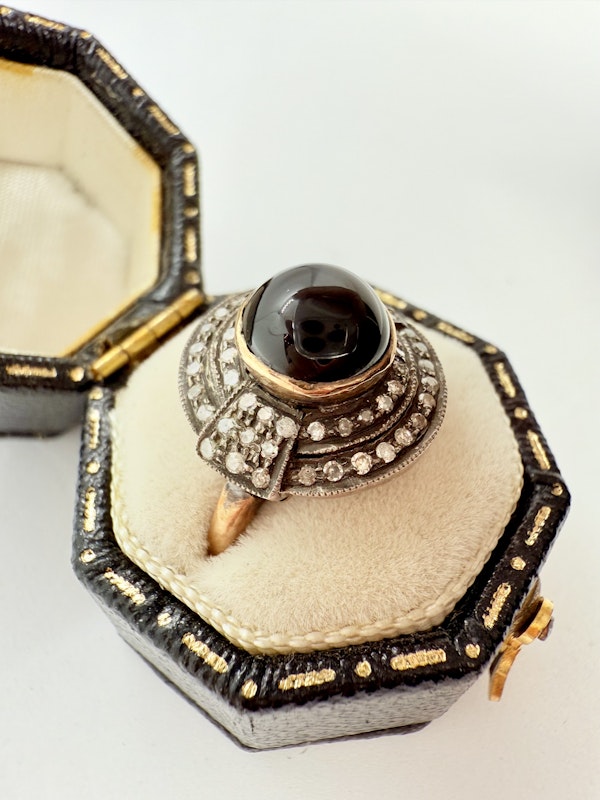 Gold & Silver, Cabochon Black Onyx & Diamond Ring. - image 6