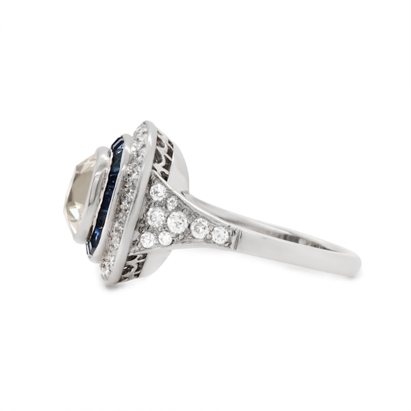 Charlotte Sayers Art Deco Inspired Cushion Cut Diamond and Sapphire Ring - image 2