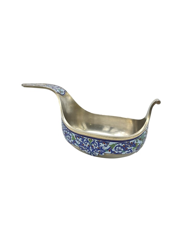 Russian silver and cloisonné enamel kovsh, St Petersburg, c.1880s by Grachev. - image 3