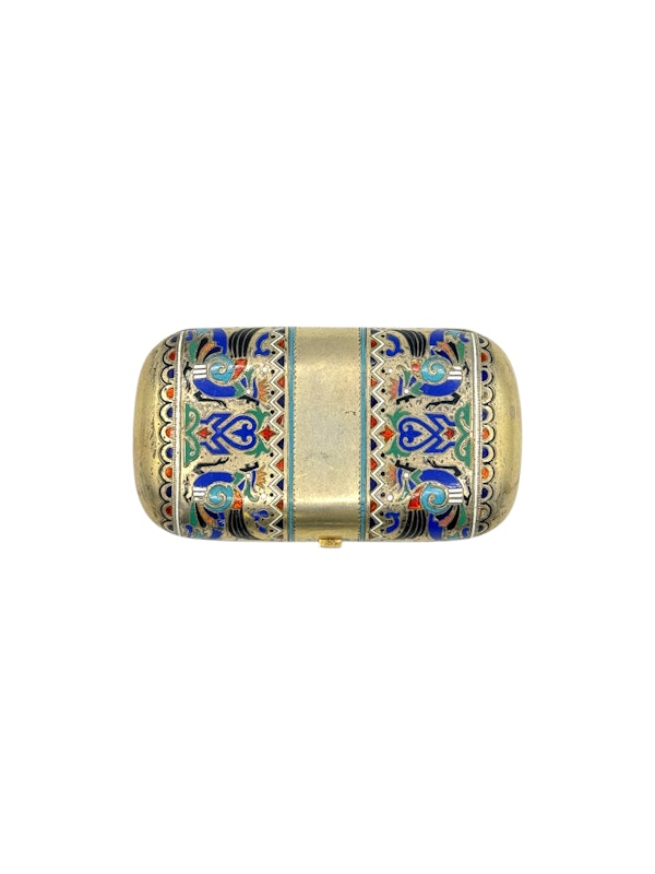 Russian silver gilt and champleve enamel cigarette case, St Petersburg, c.1880s. - image 2
