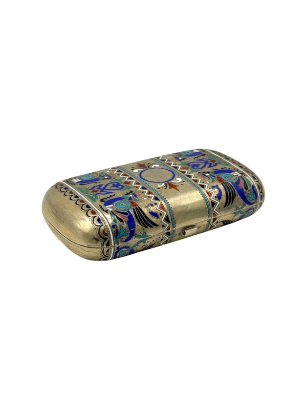 Russian silver gilt and champleve enamel cigarette case, St Petersburg, c.1880s. - image 3