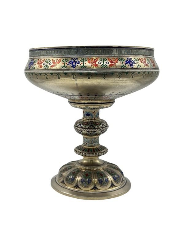 Russian silver gilt and champleve enamel tazza, Moscow, c.1880s by Pavel Ovchinnikov - image 3