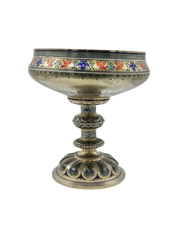 Russian silver gilt and champleve enamel tazza, Moscow, c.1880s by Pavel Ovchinnikov - image 2