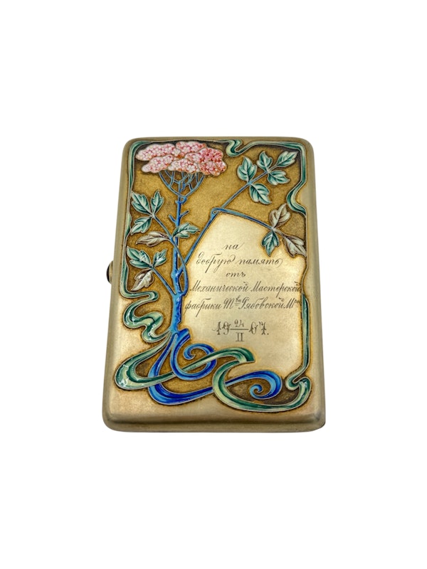 Russian silver gilt and cloisonné enamel cigarette case set, Moscow, c.1900s by Nemerov-Kolodkin. - image 4