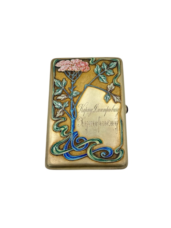 Russian silver gilt and cloisonné enamel cigarette case set, Moscow, c.1900s by Nemerov-Kolodkin. - image 5