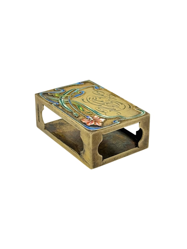 Russian silver gilt and cloisonné enamel cigarette case set, Moscow, c.1900s by Nemerov-Kolodkin. - image 12