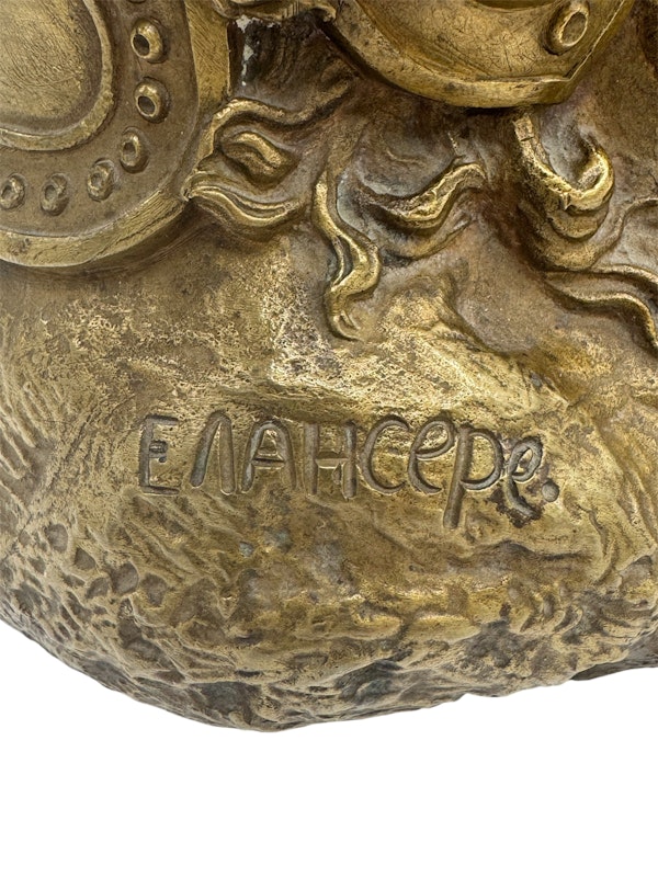 19th century Russian bronze 'Ruslan and the head' inkwell 1884 by Evgeni Lanceray. - image 4