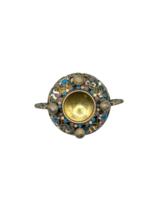 Russian silver gilt and cloisonné enamel salt, Moscow, c.1910 by Pavel Ovchinnikov. - image 5