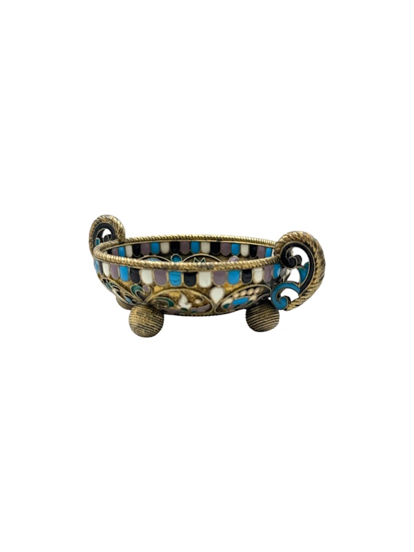Russian silver gilt and cloisonné enamel salt, Moscow, c.1910 by Pavel Ovchinnikov. - image 2