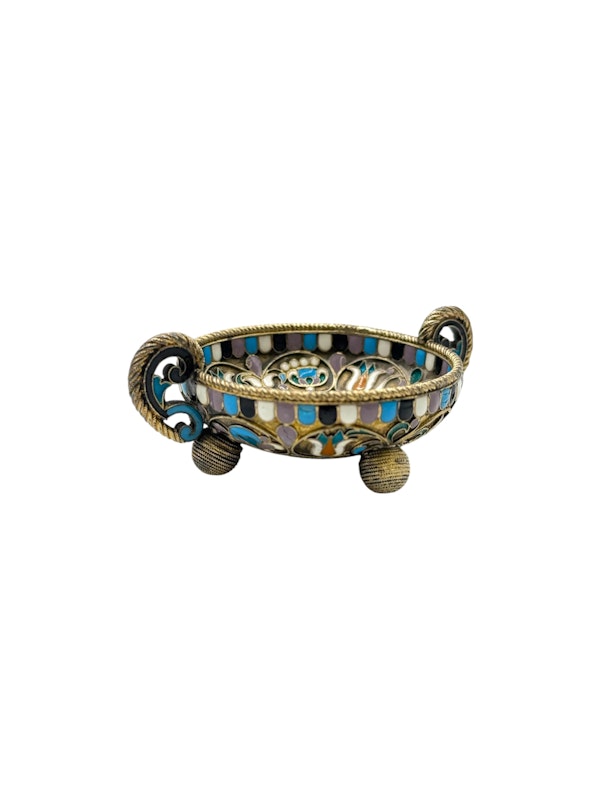 Russian silver gilt and cloisonné enamel salt, Moscow, c.1910 by Pavel Ovchinnikov. - image 3