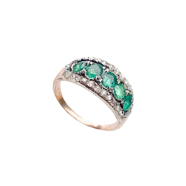 Georgian Emerald & Rose Cut Diamond Five Stone Ring | c.1820 - image 4
