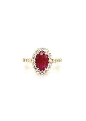 18k gold oval mix cut Ruby & diamond ring