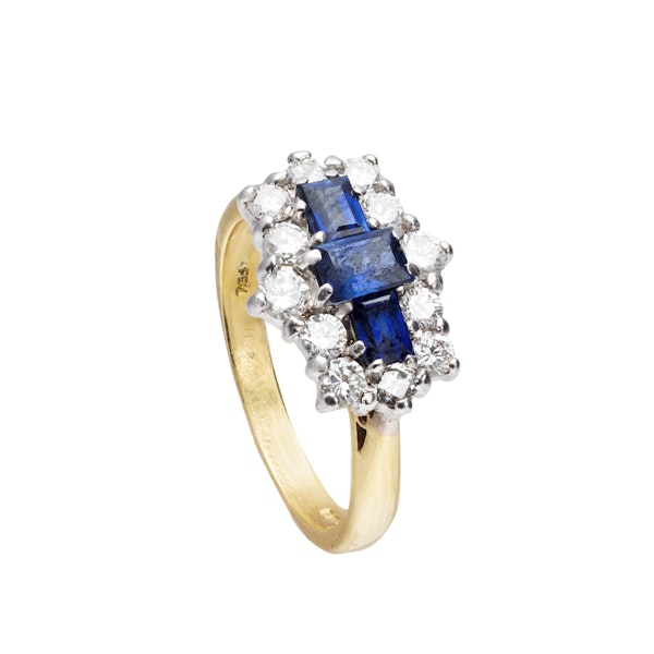 Vintage Sapphire & Diamond Cluster Ring | 18ct Gold c.1990 - image 2