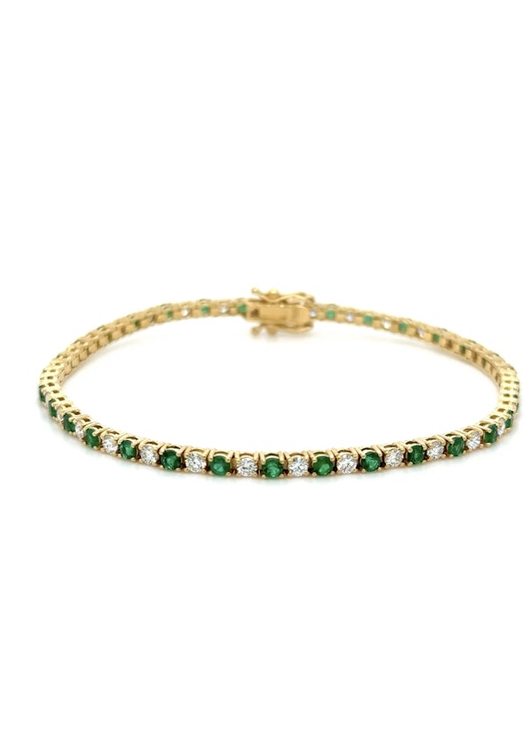 18k gold Emerald & diamond tennis bracelet - image 1