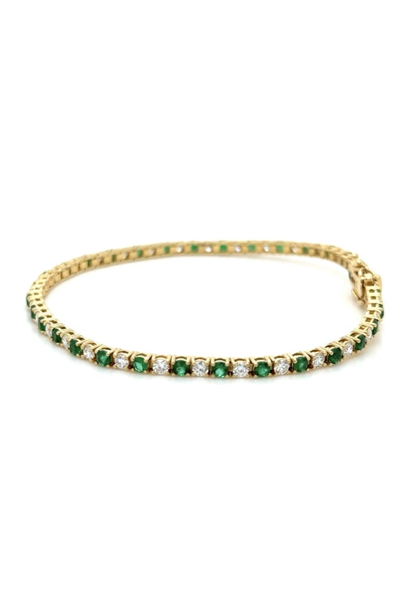 18k gold Emerald & diamond tennis bracelet - image 2